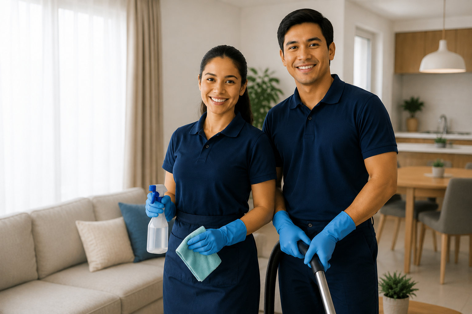 Casal da Clean House Aichi durante um trabalho de limpeza